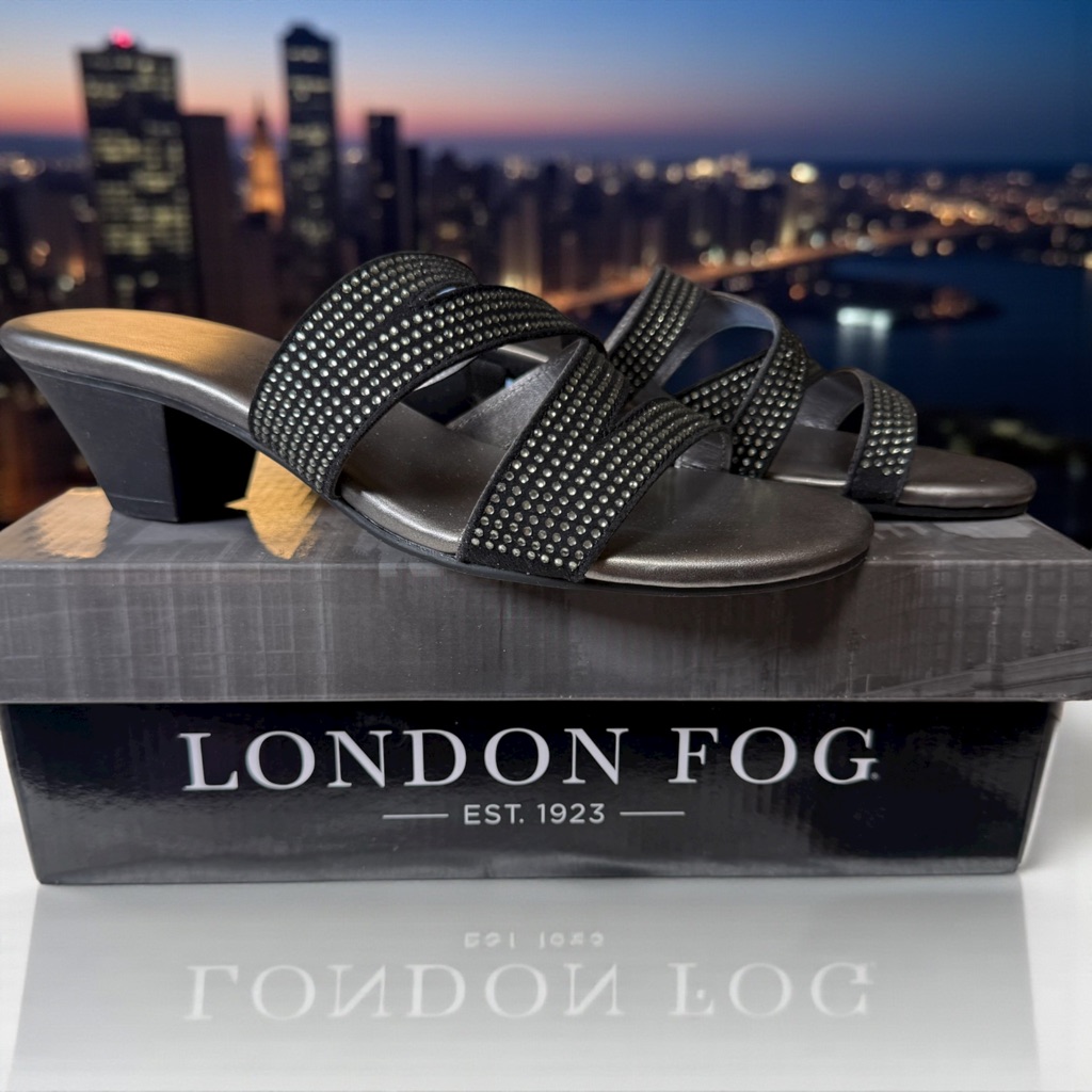 London Fog Black Studded Heels Size 7 Nwt & Box